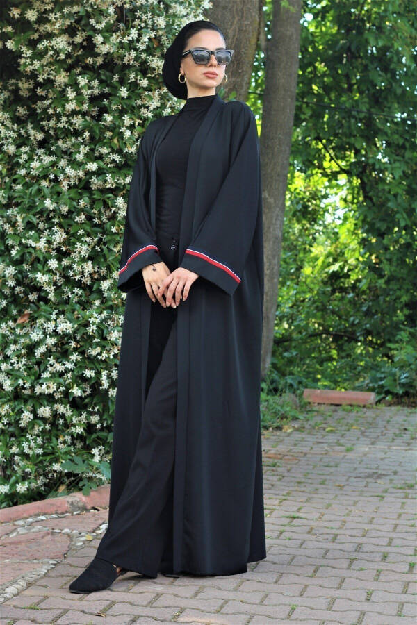 Black Sleeve Detailed Summer Abaya Ferace - 3