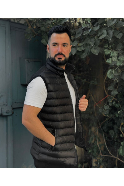 Black Sleeveless Puffer Vest - 1