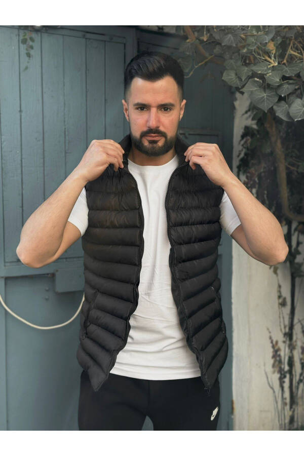 Black Sleeveless Puffer Vest - 2