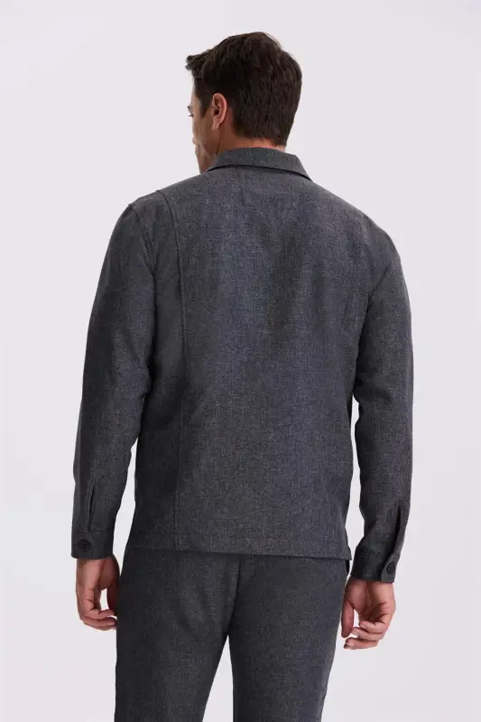 Black Slim Fit Baby Collar Pocketed Sports Suit - 4