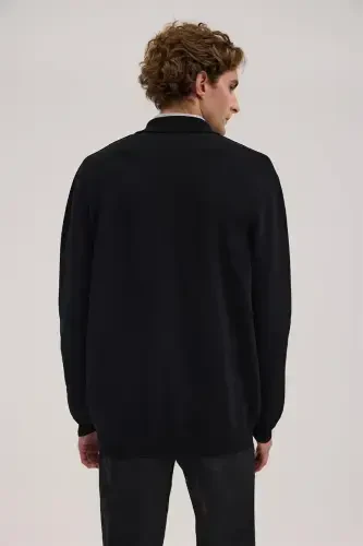 Black Slim Fit Baby Collar Zippered Pocket Rayon Knit Jacket - 4