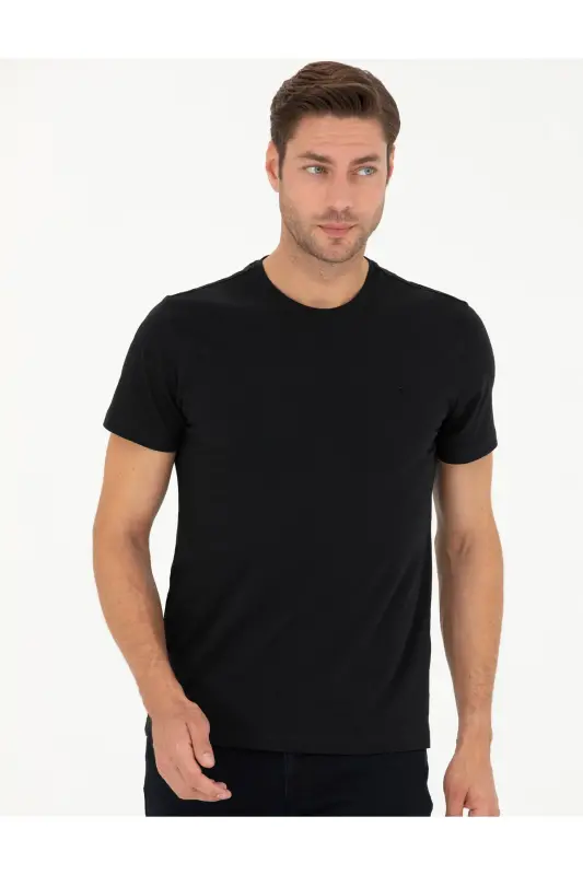 Black Slim Fit Basic T-Shirt 50289335-VR046-142329 - 3
