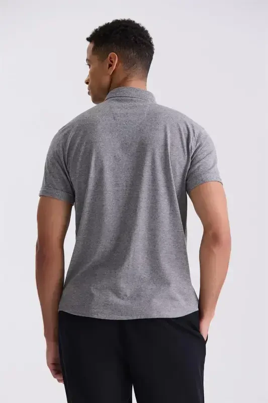 Black Slim Fit Button Down Collar T-Shirt - 4