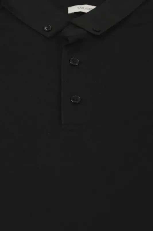 Black Slim Fit Button-Down Polo Neck T-Shirt - 2