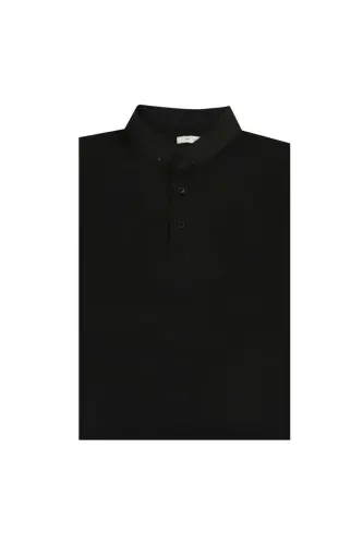 Black Slim Fit Button Polo T-Shirt - 1