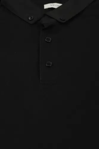 Black Slim Fit Button Polo T-Shirt - Modazone (1)
