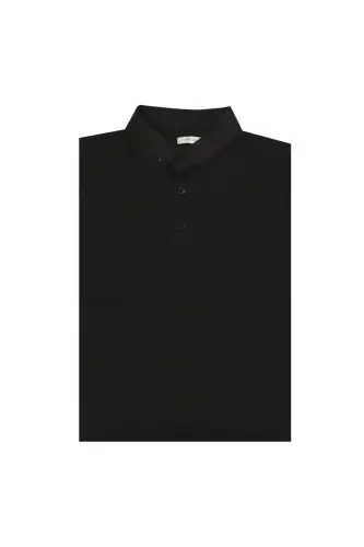 Black Slim Fit Buttoned Polo Neck T-Shirt 