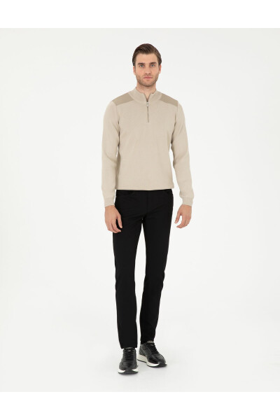 Black Slim Fit Canvas Pants - PIERRE CARDIN