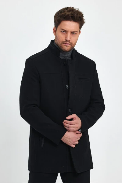 Black, slim fit, cashmere coat. - 3