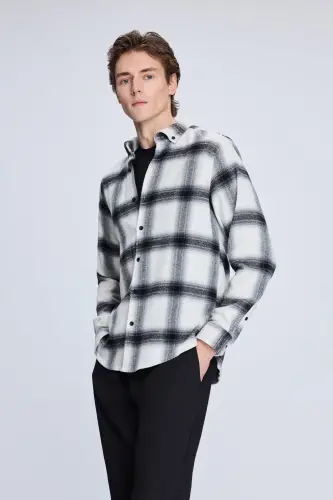 Black Slim Fit Checked Button-Down Long Sleeve Cotton - 3