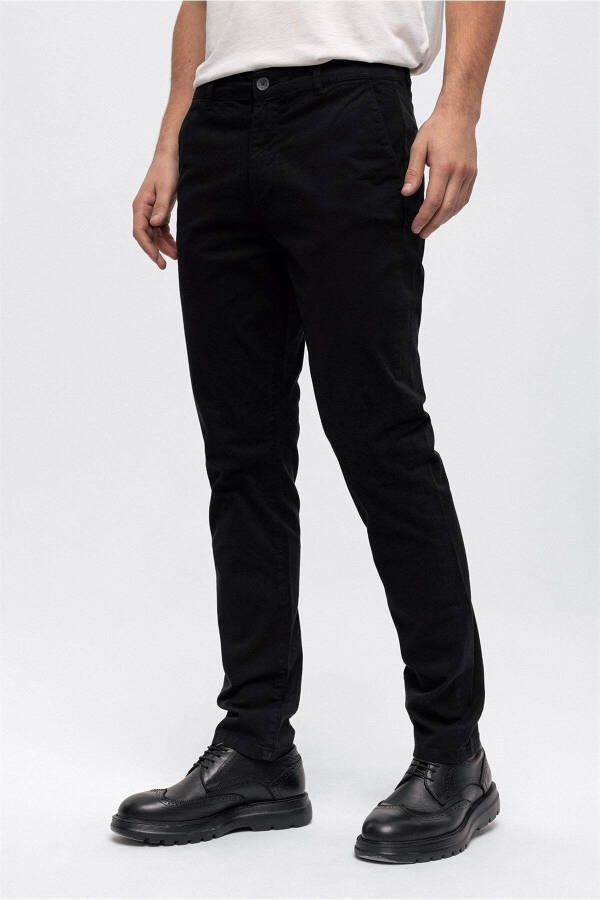 Black Slim Fit Cotton Chino Pants - 4