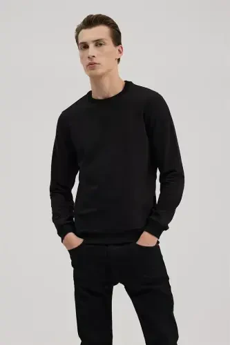 Black Slim Fit Crew Neck Basic Sweatshirt - JAKAMEN (1)