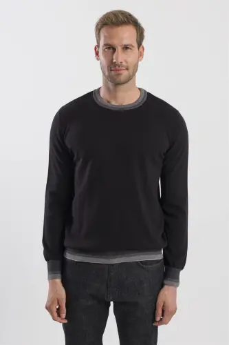 Black Slim Fit Crew Neck Knit Sweater - 1