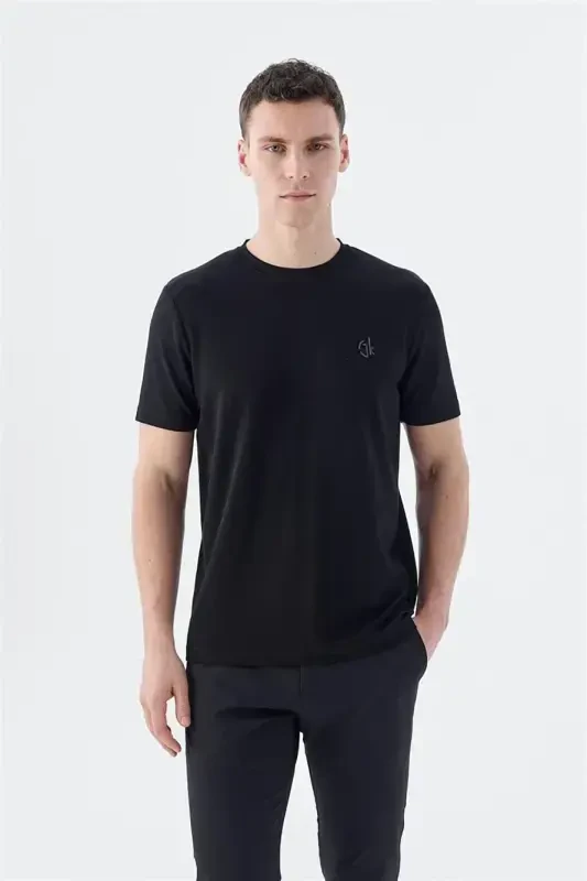 Black Slim Fit Crew Neck T-Shirt - 1