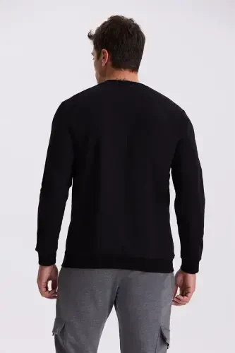 Black Slim Fit Crewneck 100% Cotton Sweatshirt - 1