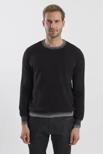 Black Slim Fit Crewneck Knitted Sweater - 1
