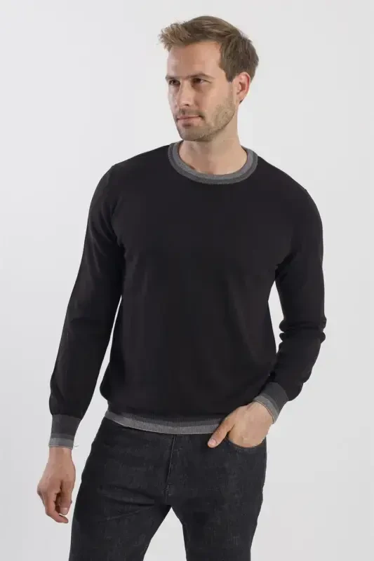 Black Slim Fit Crewneck Knitted Sweater - 2