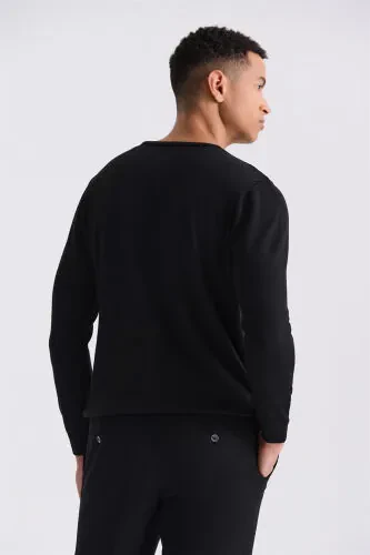 Black Slim Fit Crewneck Patterned Knit Sweater - 4