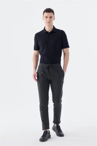 Black Slim Fit Elastic Waist Jogger Pants - 1