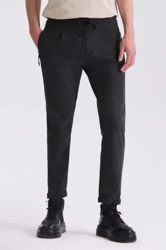 Black Slim Fit Elastic Waist Striped Jogger Pants - 1