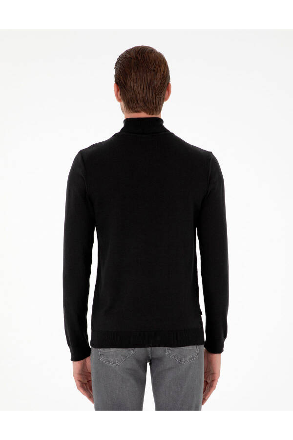 Black Slim Fit Fisherman Neck Basic Knit Sweater - 5