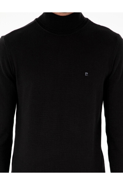 Black Slim Fit Fisherman Neck Basic Knit Sweater - 6