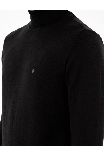 Black Slim Fit Fisherman Neck Basic Knit Sweater - 7