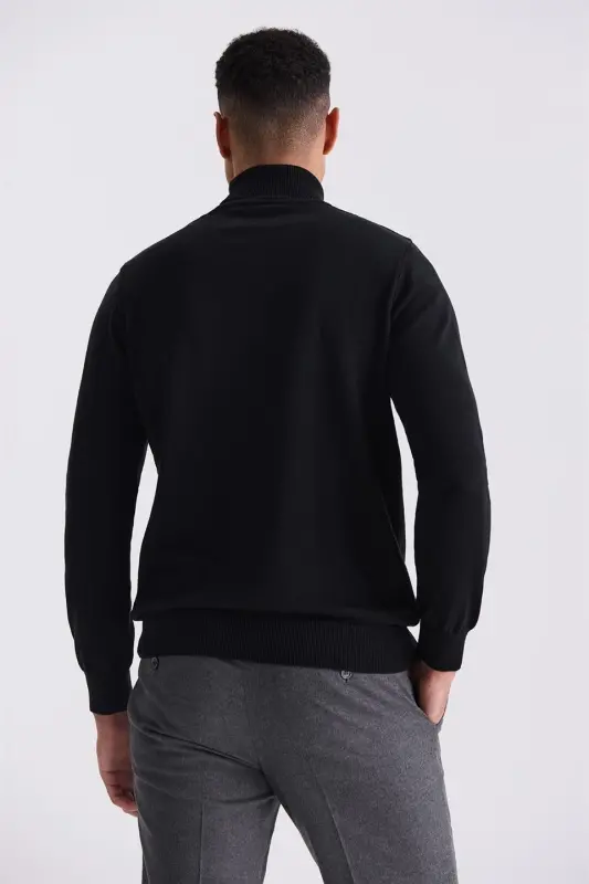 Black Slim Fit Full Turtleneck Knit Sweater - 4
