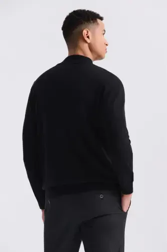 Black Slim Fit Half Mock Neck Knitted Pullover - 4