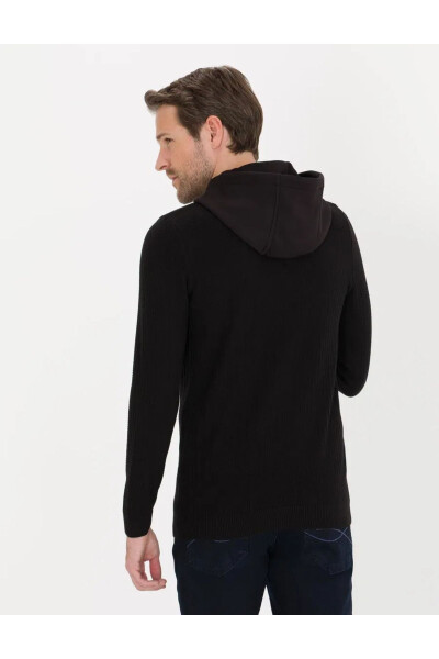 Black Slim Fit Hooded Men's Knit Sweater - 5