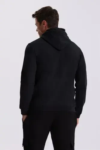 Black Slim Fit Hoodie Printed 100% Cotton Sweatshirt - 4