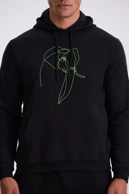 Black Slim Fit Hoodie Printed 100% Cotton Sweatshirt - 3