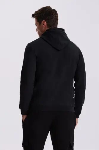Black Slim Fit Hoodie Printed 100% Cotton Sweatshirt - 4
