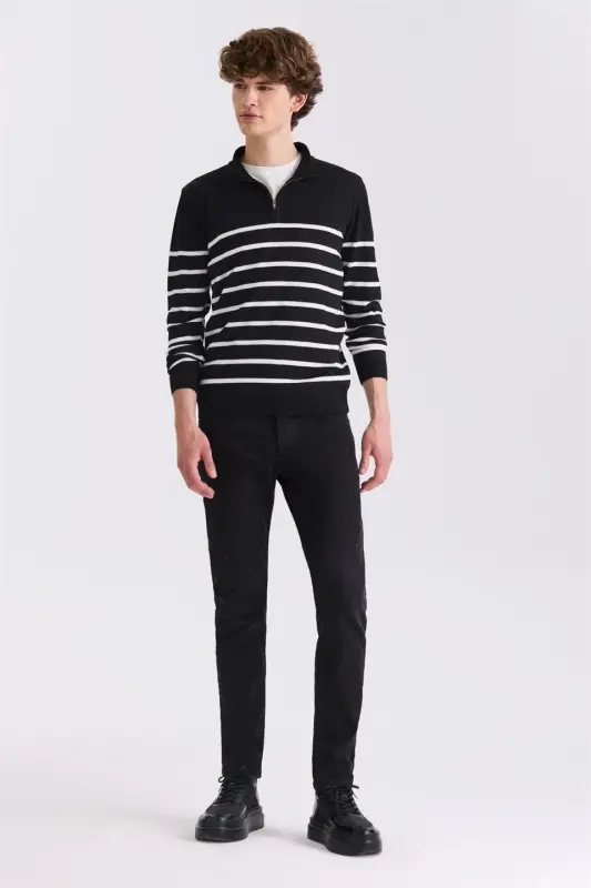 Black Slim Fit Mock Neck Jumper - 2