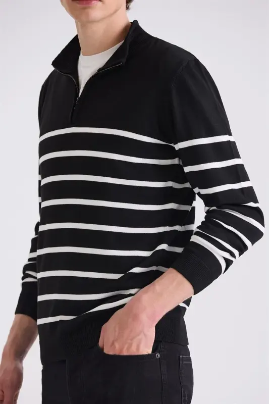 Black Slim Fit Mock Neck Jumper - 3