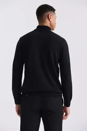 Black Slim Fit Mock Neck Knit Sweater - 4