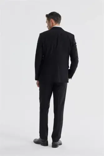 Black Slim Fit Mono Collar Double Vent Suit - 5