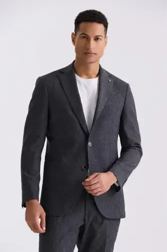 Black Slim Fit Mono Collar Linen Suit - JAKAMEN (1)