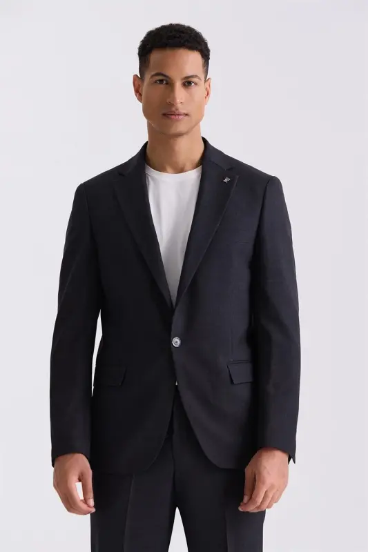 Black Slim Fit Mono Collar Single Button Sport Suit - 2