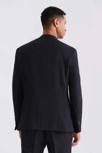 Black Slim Fit Mono Collar Single Button Sport Suit - 4