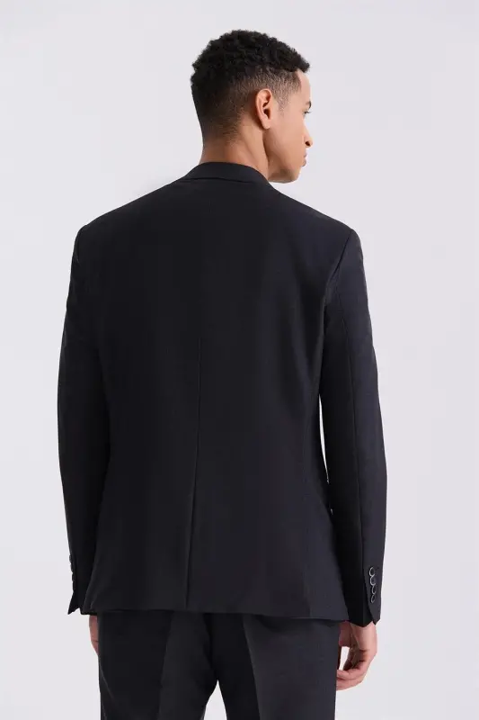 Black Slim Fit Mono Collar Single Button Sport Suit - 4