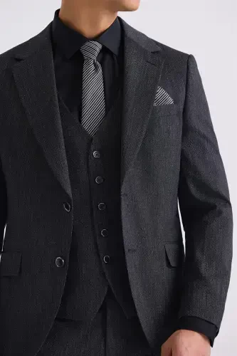 Black Slim Fit Mono Collar Waistcoat Suit - 3