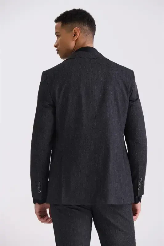 Black Slim Fit Mono Collar Waistcoat Suit - 4