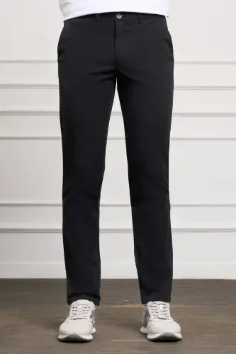 Black Slim Fit Narrow Cut Chino Side Pocket Men's Trousers-A.Black - 1