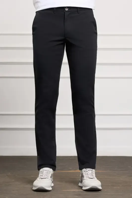 Black Slim Fit Narrow Cut Chino Side Pocket Men's Trousers-A.Black - MORVEN