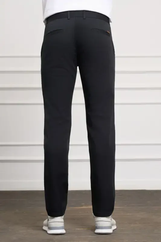 Black Slim Fit Narrow Cut Chino Side Pocket Men's Trousers-A.Black - 3