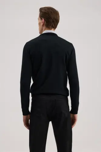 Black Slim Fit Patterned Crew Neck Knitwear - 4
