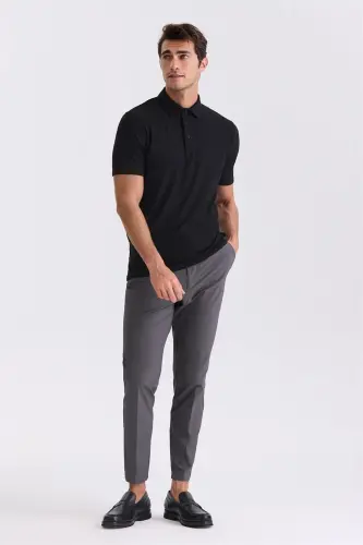 Black Slim Fit Patterned Polo Neck T-shirt - JAKAMEN (1)