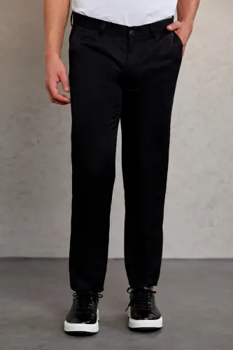 Black Slim Fit Patterned Side Pocket Canvas Pants - 1