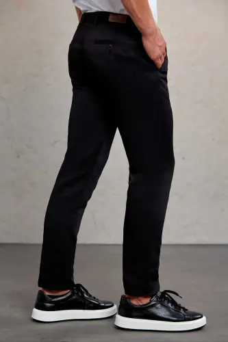 Black Slim Fit Patterned Side Pocket Canvas Pants - HATEMOĞLU (1)